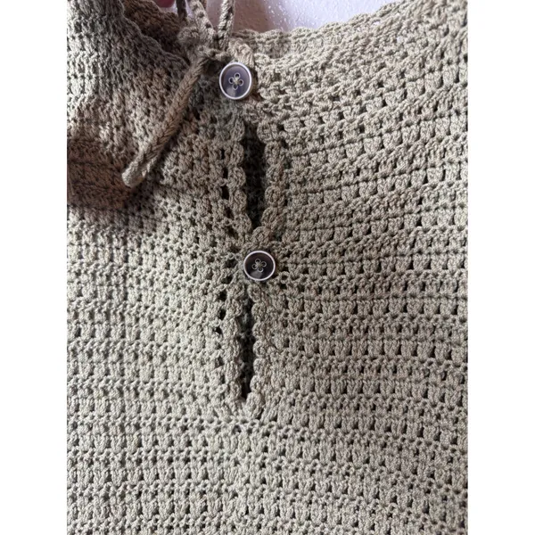 Source Unknown Sage Green Crochet Mini Dress Puff Sleeve Tie Front Boho Size S - Image 8