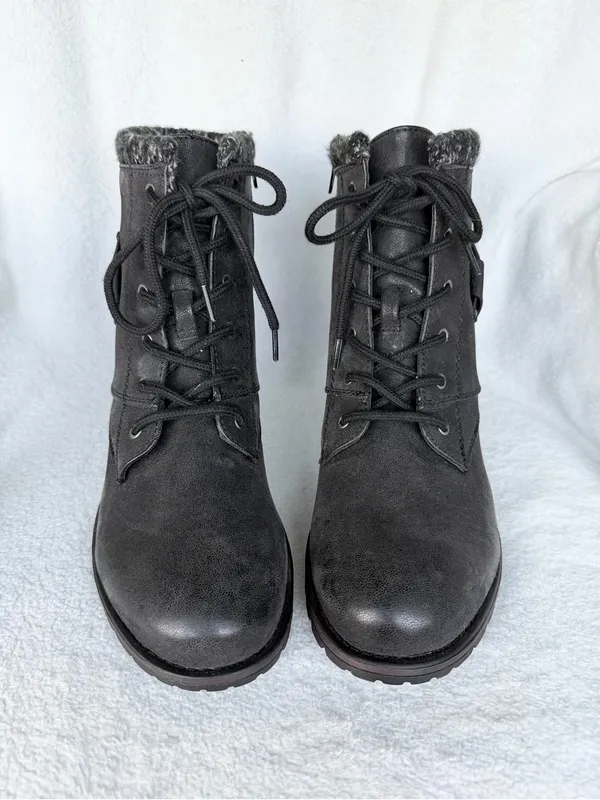 Crown Vintage Racine Combat Boots Womens Size 9.5M Black Side Zip Buckle Strap - Image 2