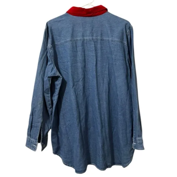 Bobbie Brooks Woman size 14W/16W Embroidered Ornaments Christmas Denim Shirt VTG - Image 2