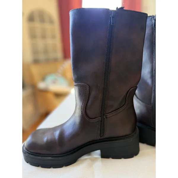 No Boundaries Women's US 9 Brown Faux Leather Mid-Calf Round Toe Zip Lug Boots - Image 6