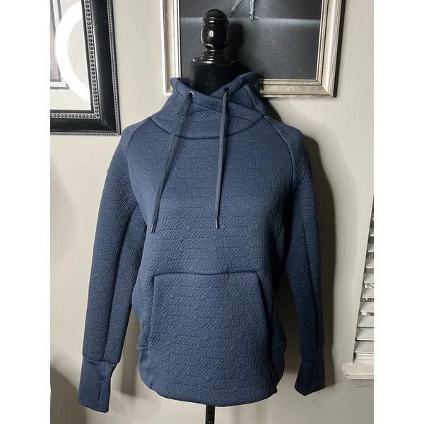 Athleta Sweatshirt Jacquard Elevation Blue Textured Mock Neck Pullover Sz. S - Image 3