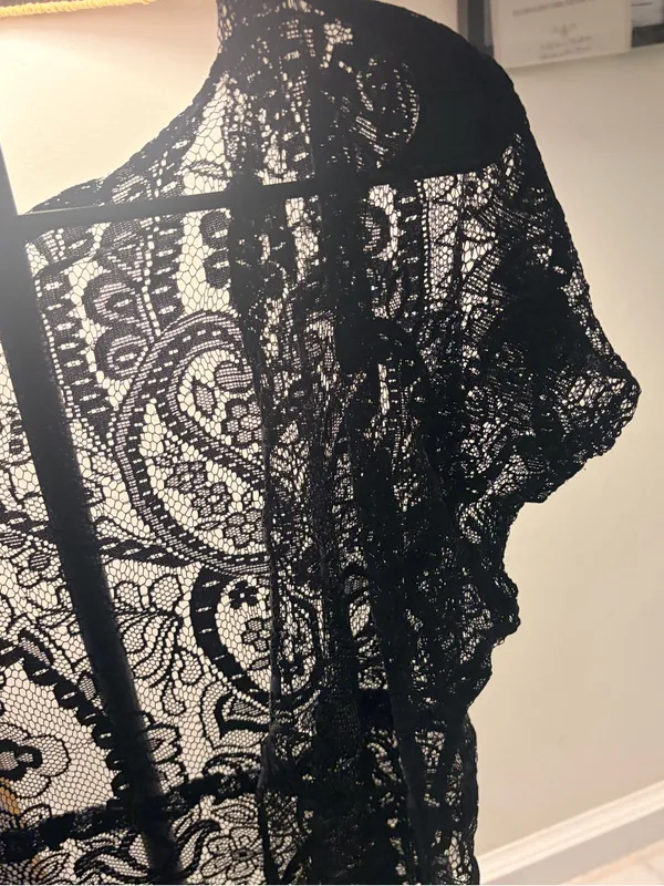 Black Lace Fringe Mini Dress Cover-Up - Image 5