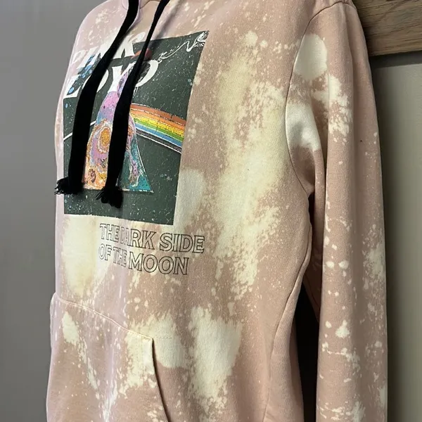 Pink Floyd Blush Pink Bleached Hoodie with Strings and Kangaroo Pocket- Large - Image 10