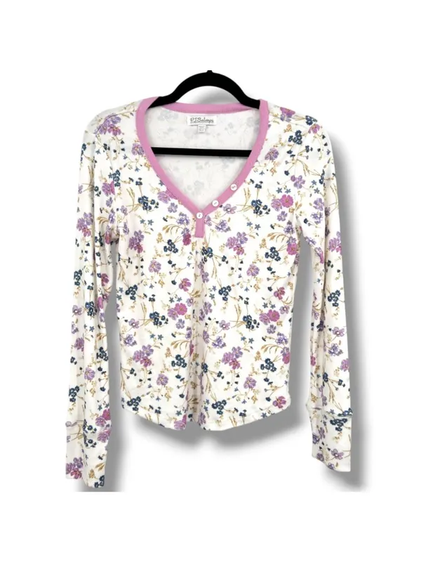 P.J. Salvage Floral Pajama Set Long Sleeve Top Pants with Hearts Size Small - Image 2