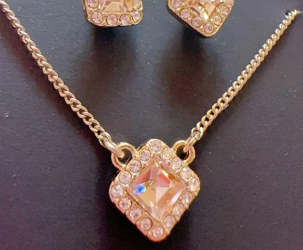Givenchy square diamond paved stud earrings & necklace set - Image 5