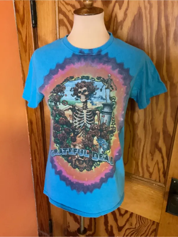Liquid Blue Grateful Dead Bertha Skeleton Roses Tie Dye Graphic T-Shirt Small - Image 3