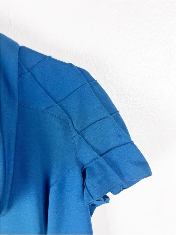CACHE Blue Short Sleeves Cowl Neck Pintuck Pleats Dress Size 12 Office Career - Image 8