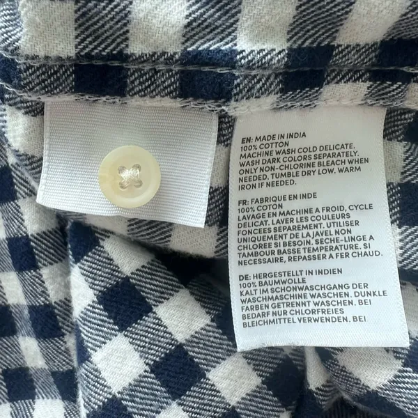 Lands’ End top size Medium blue white gingham checkered flannel - Image 6