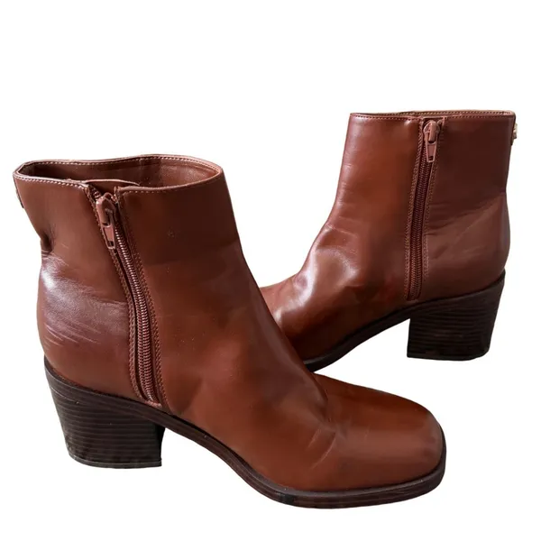 Nine West Cognac Brown Square Toe Block Heel Ankle Boots Womens 7.5M - Image 6