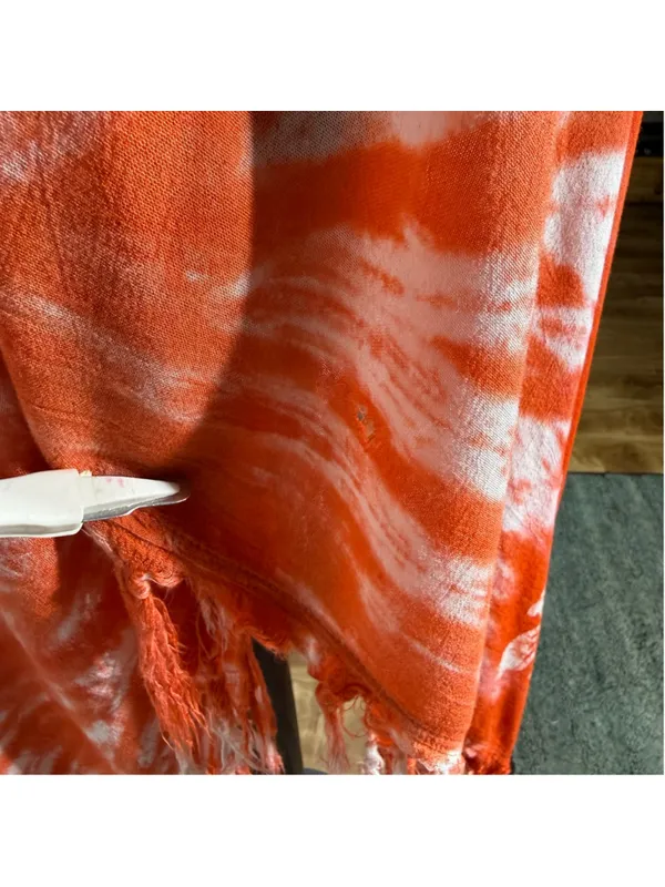 Vintage gauze cotton boho dress tie dye asymmetrical beach cover up fringes S M - Image 9