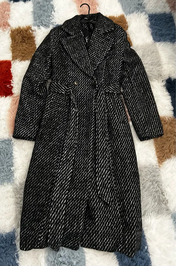 Lulus Black Herringbone Trench Coat - Image 3