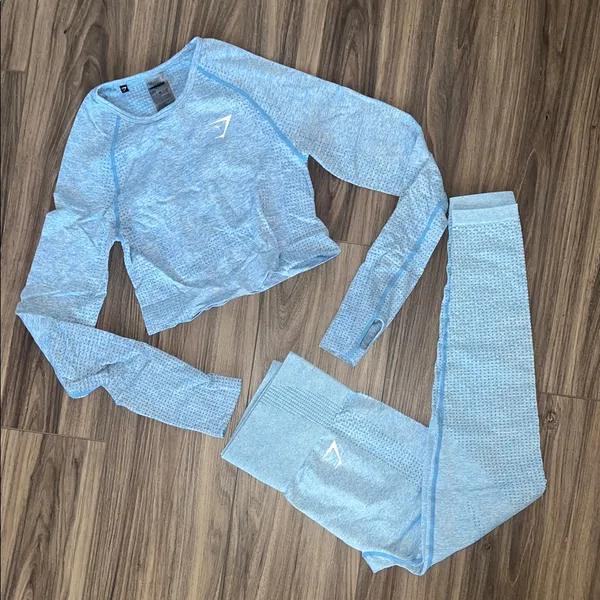Gymshark Light Blue Leggings and Top Set - Image 2