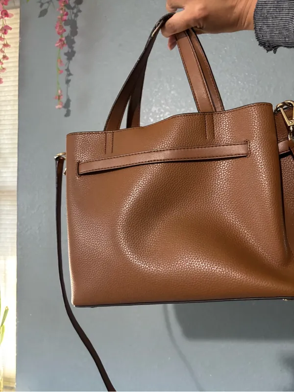 Michael Kors Brown Pebbled Leather Belted Satchel Crossbody Bag - Image 3