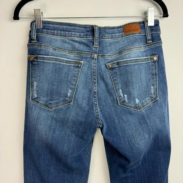 Judy Blue Relaxed Fit Stretch Denim Jeans Sz 28 Dark Wash Distressed - Image 11