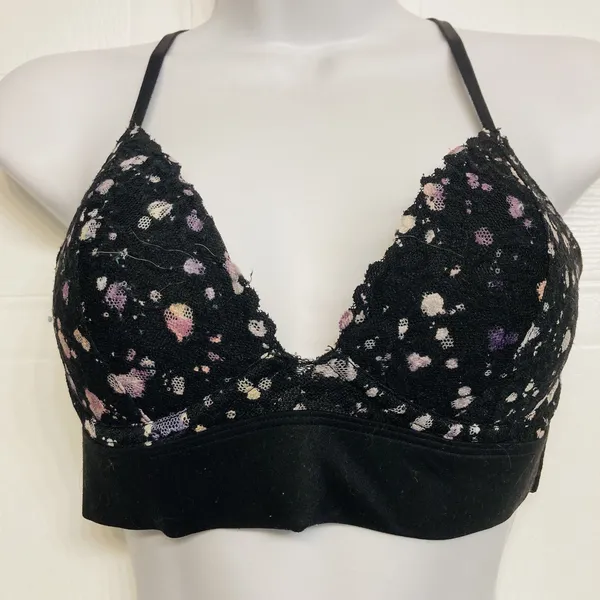 PINK Victoria's Secret Bralette Women Small Black Purple‎ Lace Floral Racerback - Image 2