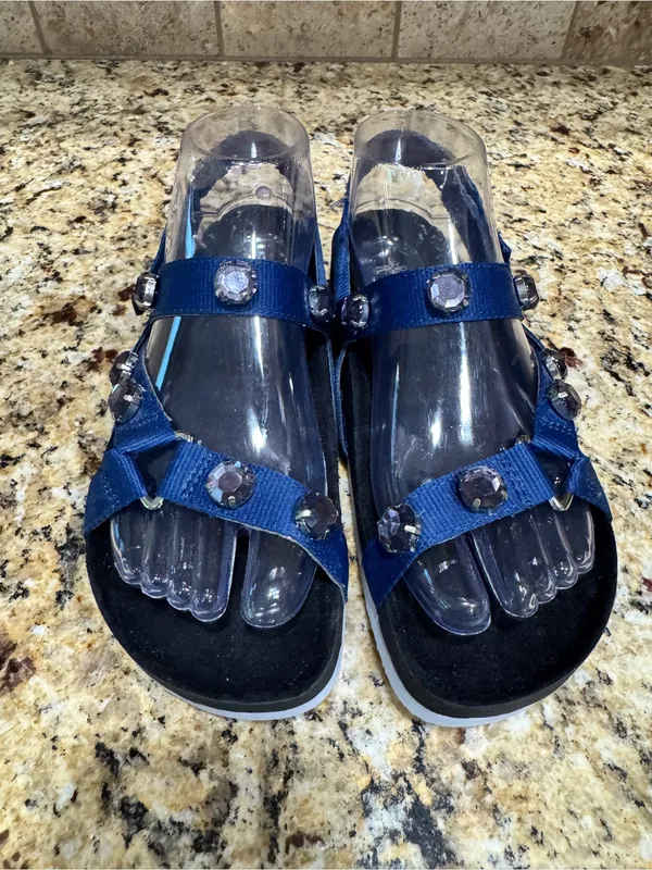 Simply Vera Vera Wang WADE Women's‎ Jewel Embellished Footbed Sandals, Navy - Image 2