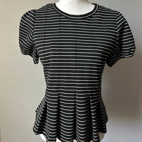 Maeve by Anthropologie Striped Peplum Blouse Top Fitted Size Small - Image 4