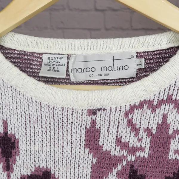 Vintage 80s Geometric Abstract Purple Sweater - Image 6