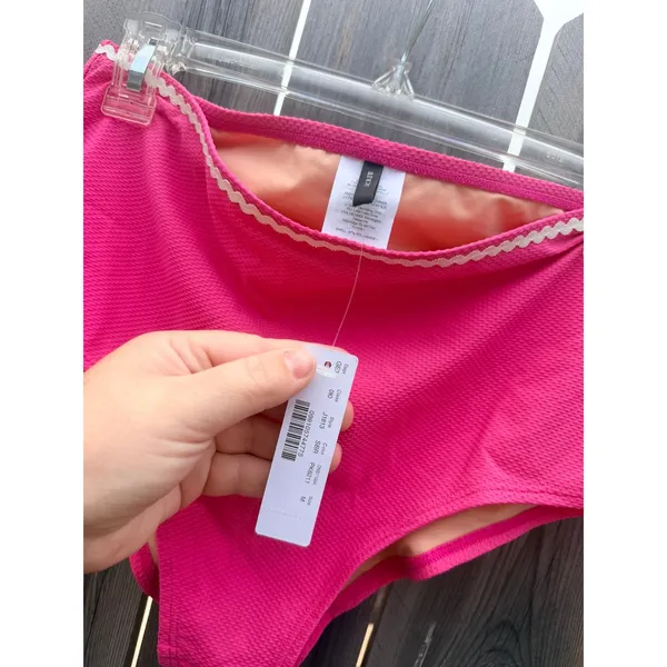 J.Crew NEW Pink Textured High Waisted Bikini Bottoms with Rickrack Trim Sz M - Image 5