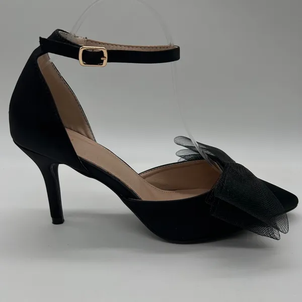 NEW Allegra K Heels Womens 9 Black‎ Pointed Toe Ankle Strap Pumps Bow Stiletto - Image 4