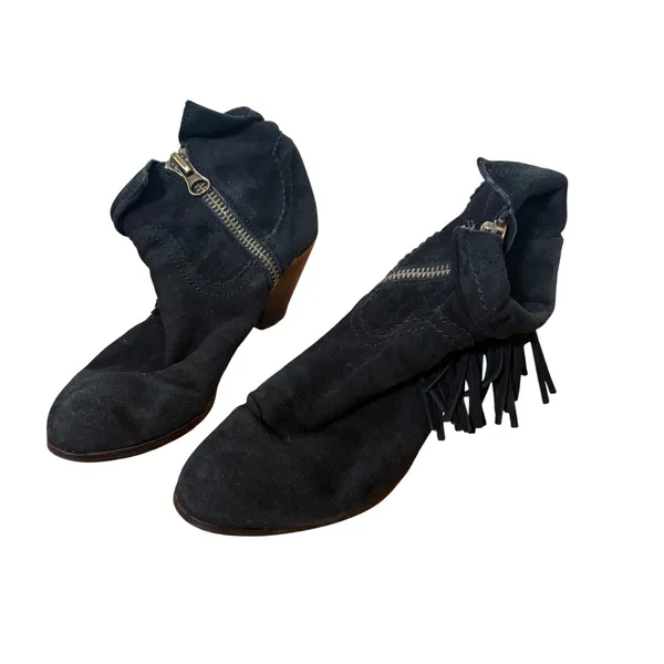 Sam Edelman Louie Black Suede Fringe Ankle Boots 6.5M Western Booties - Image 2