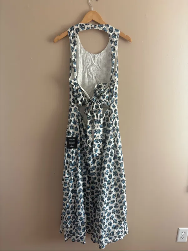 Lulus Flirty Fave Ivory Floral Print Tie-Back Midi Dress Size Small Sleeveless - Image 5