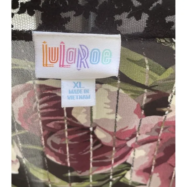 LuLaRoe Black Rose Floral Kimono Lace Duster XL Boho Whimsigoth Resort Cruise Cover Up - Image 13