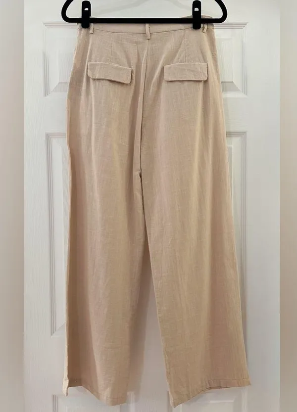 NWT Commense Pleated Front Wide Leg Trouser Pants Tan Sz Small - Image 4