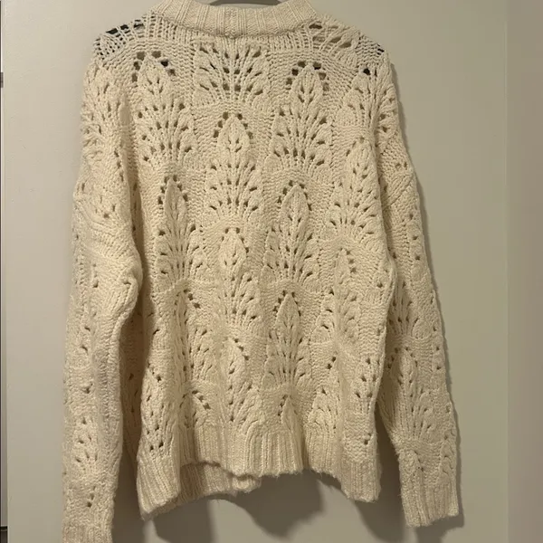 Aerie Cream Crochet Knit Oversized Sweater Size Small Winter Fall - Image 4