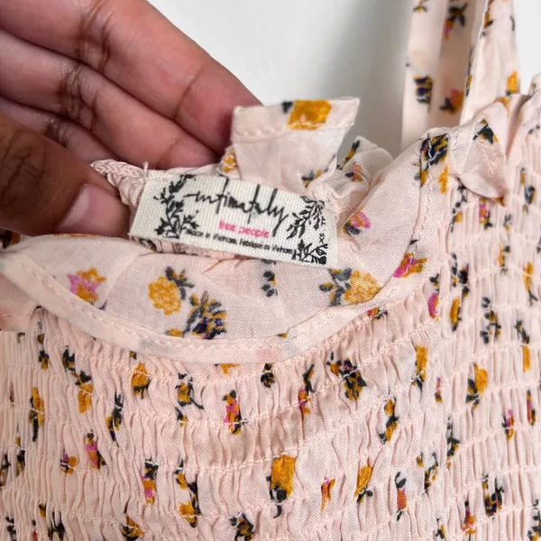 Intimately Free People Cream Floral Bella‎ Smocked Mini Dress XS - Image 5