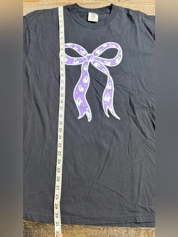 Comfort Colors Black Tee with Purple Ghost Bow Graphic - Image 5