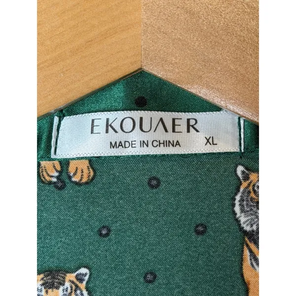 Ekouaer Satin Pajama Set Women XL Green Tiger Print Shorts Set Loungewear - Image 12