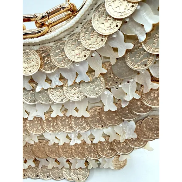 Sardine & Coin Beaded Embellished Shoulder Clutch Purse Wallet Viral 7.5” X 7” - Image 4