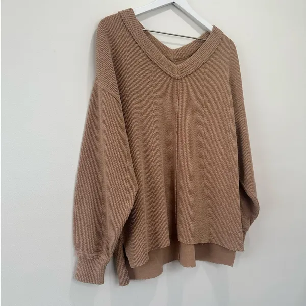 Aerie Wonder Texture Oversized V-Neck Knit Pullover Sweater Size Medium - Image 4