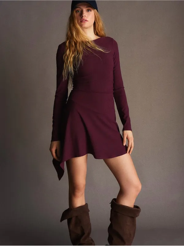 Bershka Asymmetric Long Sleeve Mini Dress With Flared Hem - Image 5