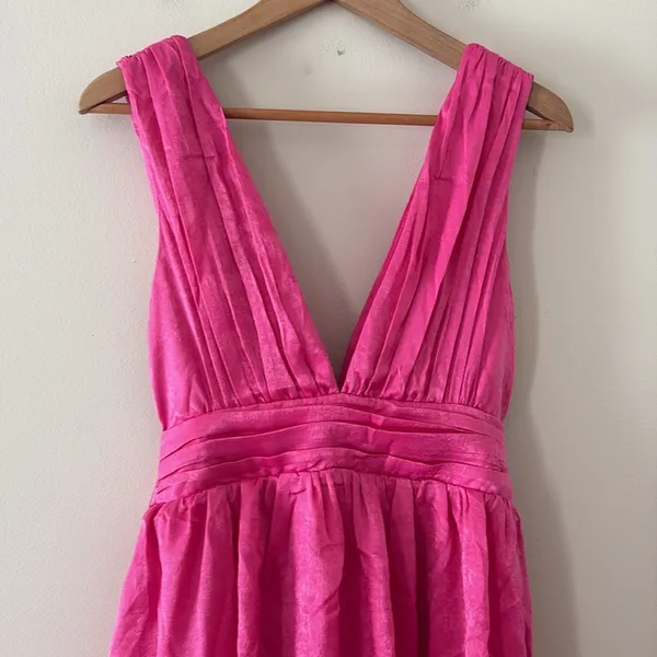 New Lulus Peak‎ Party Vibe Hot Pink Satin Tiered Tie-Back Midi Dress Size S - Image 4