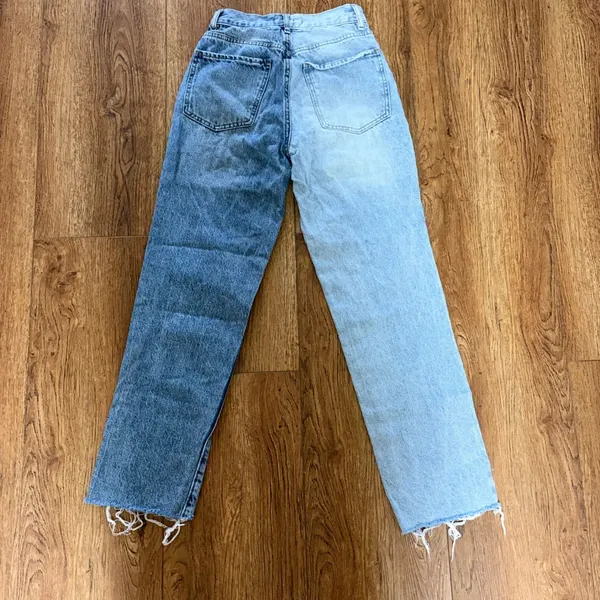 PacSun Two Tone Denim Dad Jeans High Waisted Button‎ Fly Raw Hem Size 24 Grunge - Image 2