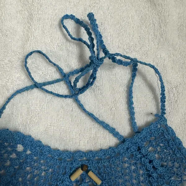 Wet Seal Crochet Halter Top Blue Beaded Boho Y2K Festival Tank Coquette Large - Image 6