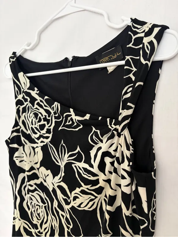 Mary L Couture Women Black Ivory Floral Asymmetric Hem Midi Dress Sz 10(A853) - Image 3
