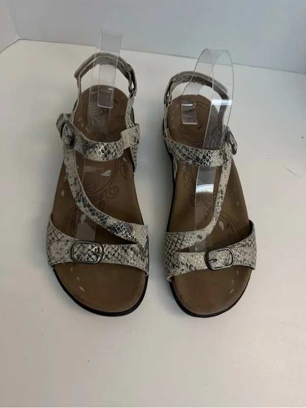Taos Sandals Beauty Buckles Adjustable Comfort Travel Reptile Print Black Grey - Image 3