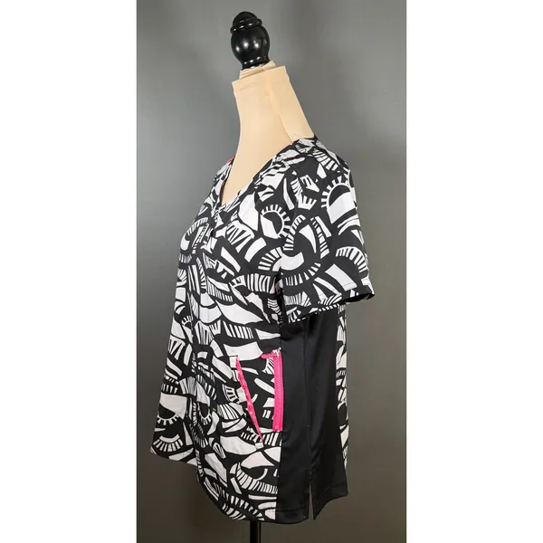 Koi Lite Scrub Top Womens M Black White Geometric V Neck Stretch 316PR - Image 2
