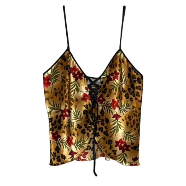 Jaclyn Smith Satin Pajama Lounge Set Animal Print Floral Small - Image 3