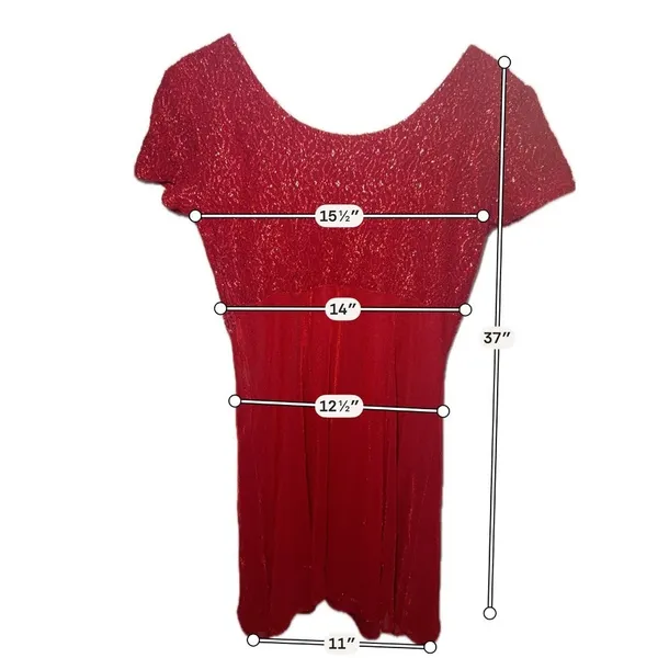 Vintage Molly Malloy Evening Red Glitter Lace Empire Waist Cocktail Dress Womens - Image 6