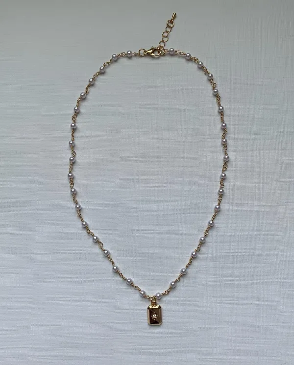 Gold Pearl Chain Pendant Necklace - Image 2