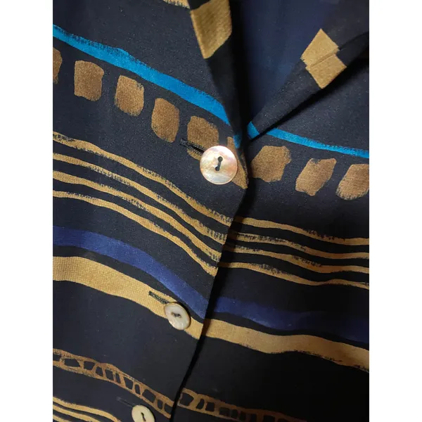 Dana Buchman Blue Brown Striped Silk Striped Button Down Shirt Women's Size 12P - Image 4