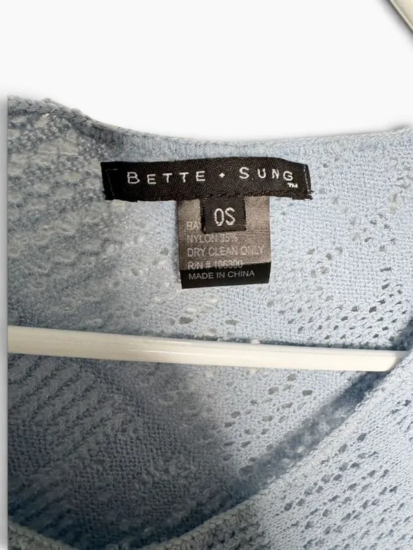 Bette Sung Crochet Knit Poncho Size OS Light Blue Geometric Fringe - Image 3