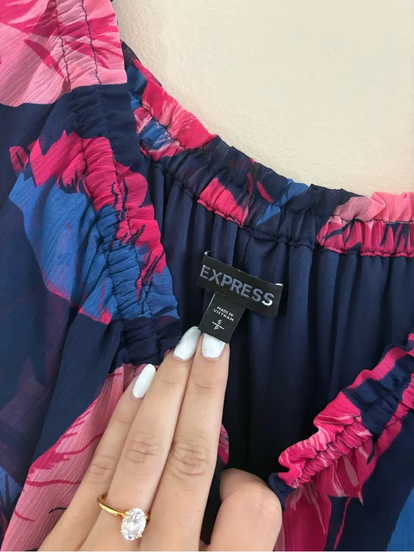 Express Off The Shoulder High Low Maxi Dress Size Small Vacation Tropical Flowy - Image 6