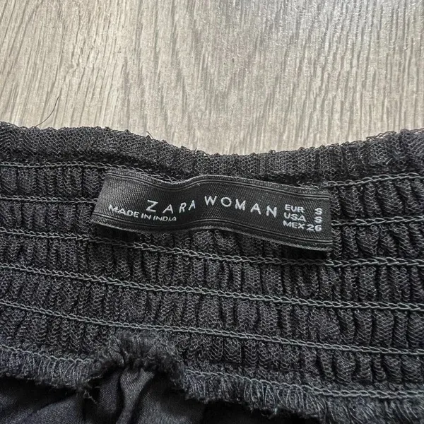 ZARA WOMAN NWOT Embroidered Tulle Skirt black with cream stitching Sz S Pull on - Image 6