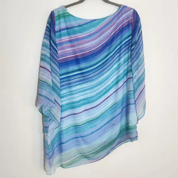 Chico's Colorful Stripe Asymmetrical Hem Tunic Blouse Size 1 (Medium) - Image 5