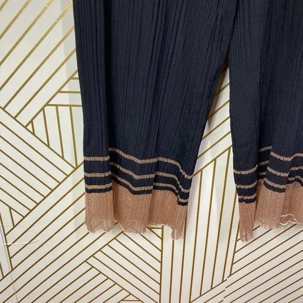 Zara‎ Pants Textured Weave with Contrasting Hem Ribbed Black Mauve Size Medium - Image 10